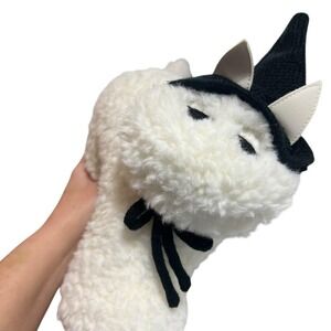 New Pottery Barn White Cat Witch Hat Shaped Halloween Plush Pillow Witchy Tags